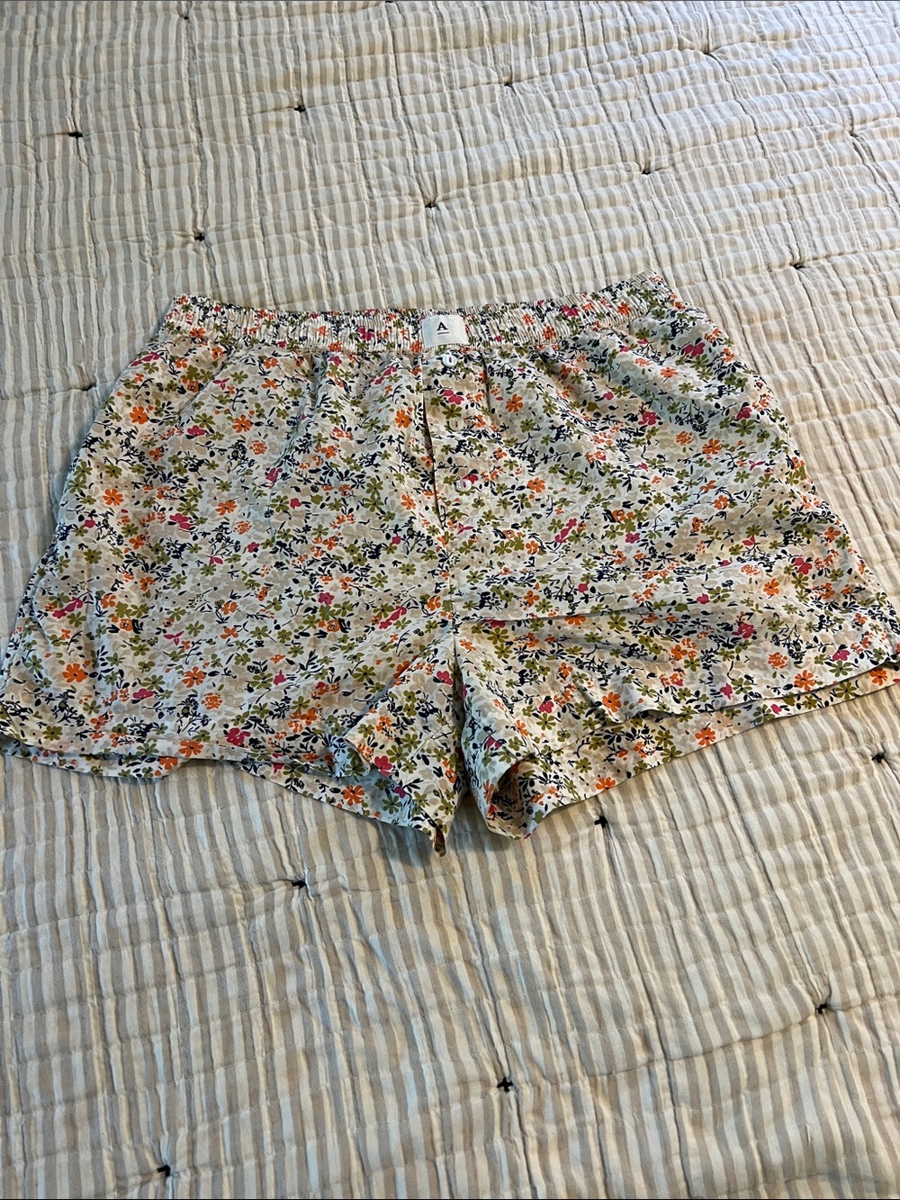 Anthropologie Floral High-Waist Lounge Shorts - Cream with Orange, Green, Pink